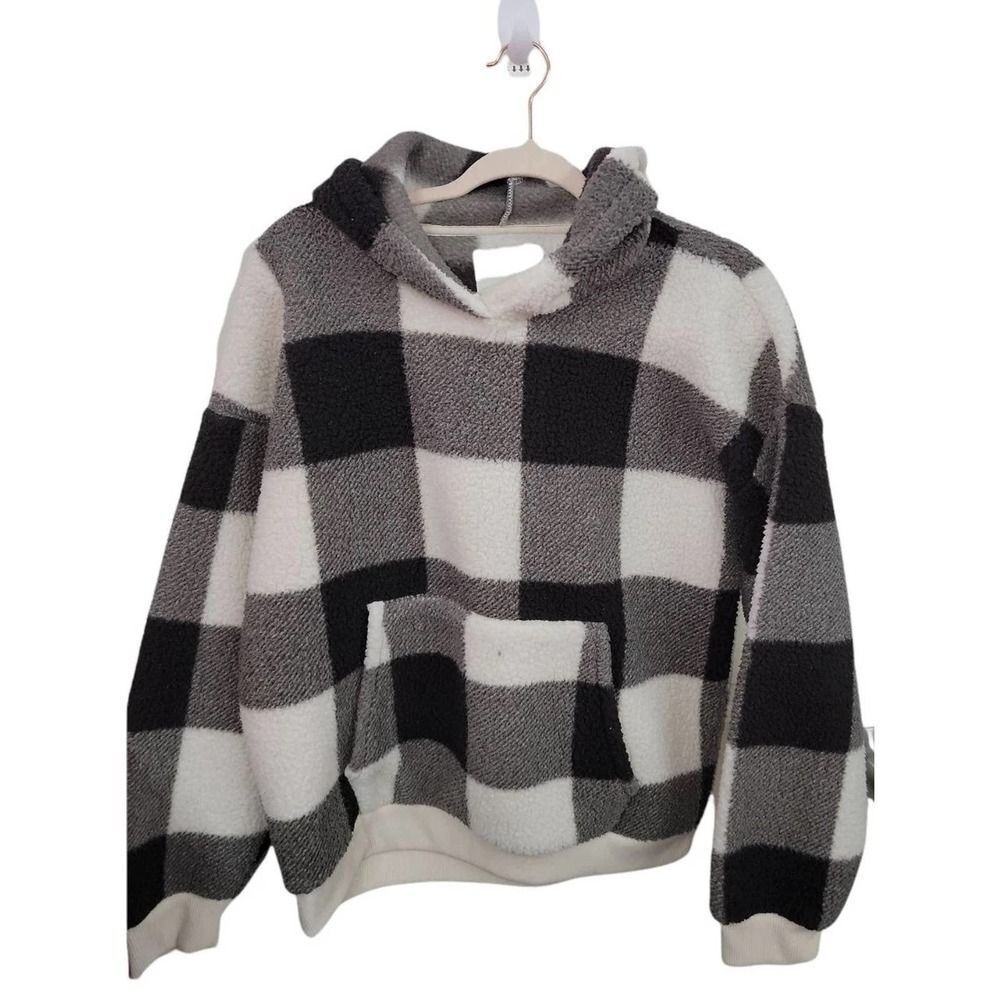 American Eagle sherpa fleece jacket Size Medium Black/White Buffalo Check - 23
